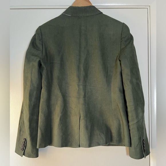 J. Crew Schoolboy Blazer Army Olive Green Linen Classic Neutral Preppy Size 8 - Picture 12 of 14